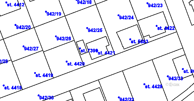 Parcela st. 4421 v KÚ Hodonín, Katastrální mapa