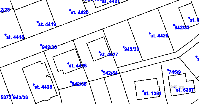 Parcela st. 4427 v KÚ Hodonín, Katastrální mapa