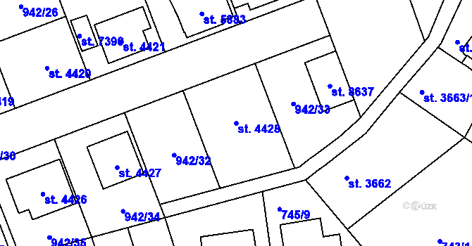 Parcela st. 4428 v KÚ Hodonín, Katastrální mapa