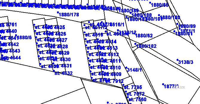 Parcela st. 4612 v KÚ Hodonín, Katastrální mapa