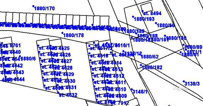 Parcela st. 4615 v KÚ Hodonín, Katastrální mapa