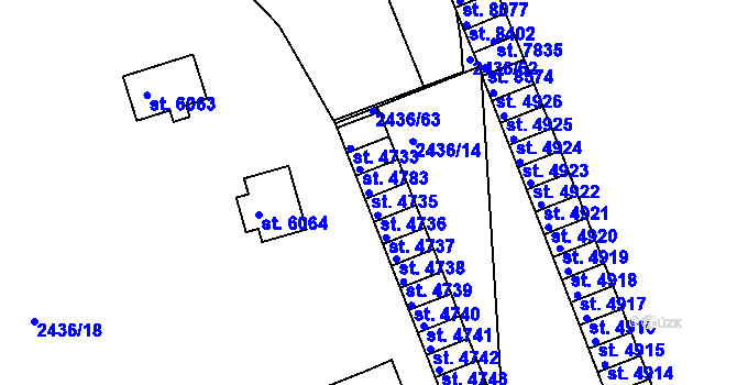 Parcela st. 4735 v KÚ Hodonín, Katastrální mapa