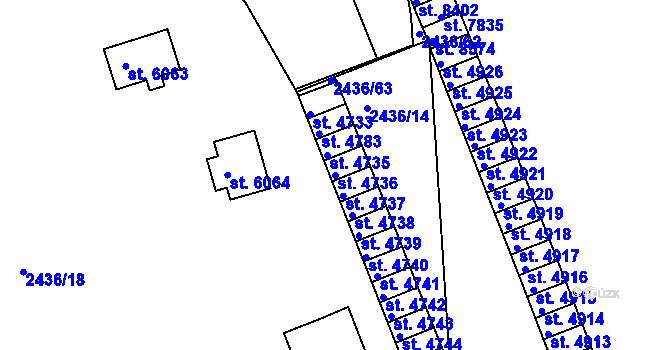Parcela st. 4736 v KÚ Hodonín, Katastrální mapa