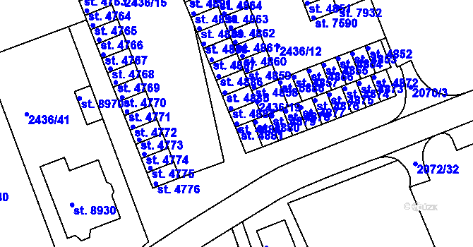 Parcela st. 4883 v KÚ Hodonín, Katastrální mapa