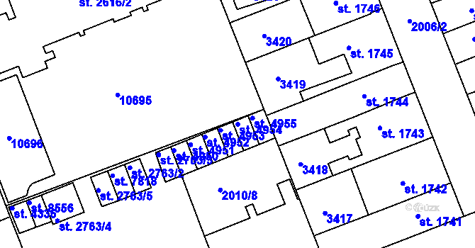 Parcela st. 4954 v KÚ Hodonín, Katastrální mapa