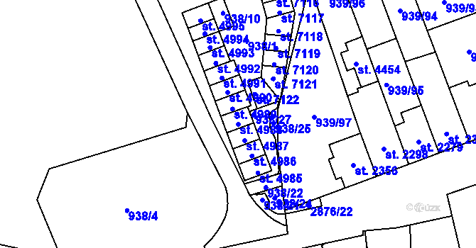Parcela st. 4988 v KÚ Hodonín, Katastrální mapa