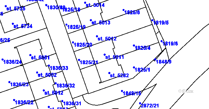 Parcela st. 5011 v KÚ Hodonín, Katastrální mapa