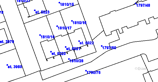 Parcela st. 5022 v KÚ Hodonín, Katastrální mapa