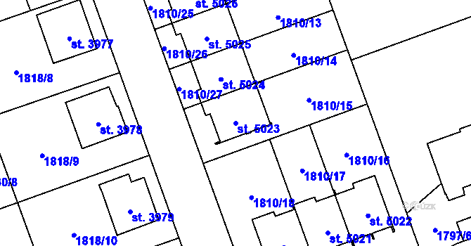 Parcela st. 5023 v KÚ Hodonín, Katastrální mapa