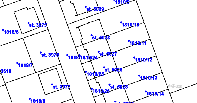 Parcela st. 5027 v KÚ Hodonín, Katastrální mapa