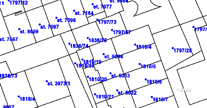 Parcela st. 5034 v KÚ Hodonín, Katastrální mapa