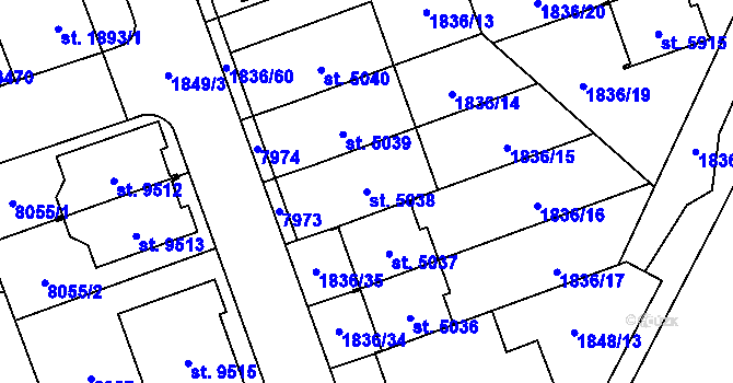 Parcela st. 5038 v KÚ Hodonín, Katastrální mapa