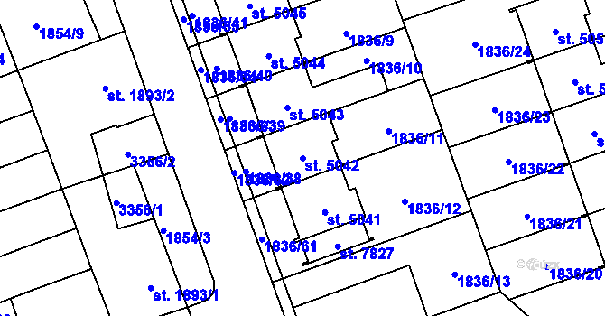 Parcela st. 5042 v KÚ Hodonín, Katastrální mapa