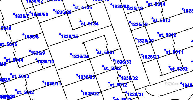 Parcela st. 5051 v KÚ Hodonín, Katastrální mapa