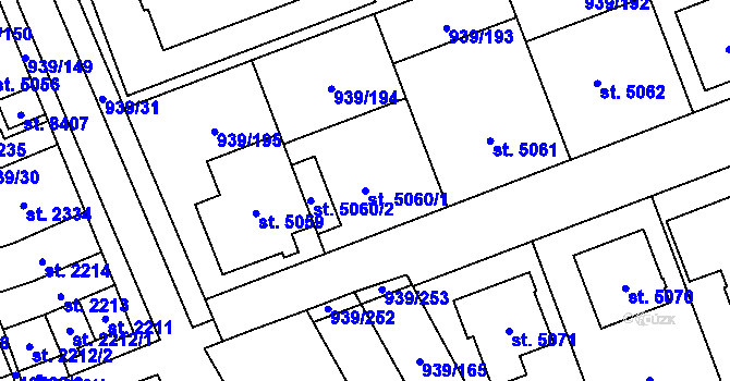 Parcela st. 5060/1 v KÚ Hodonín, Katastrální mapa