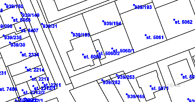 Parcela st. 5060/2 v KÚ Hodonín, Katastrální mapa