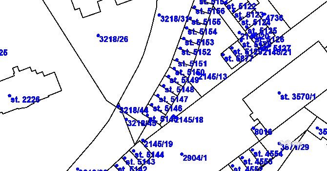 Parcela st. 5148 v KÚ Hodonín, Katastrální mapa