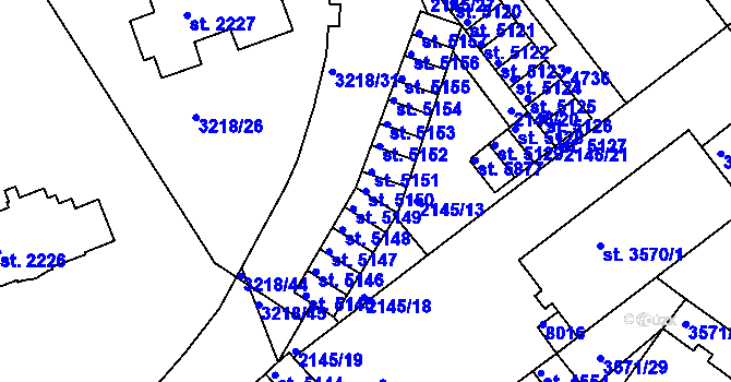 Parcela st. 5150 v KÚ Hodonín, Katastrální mapa