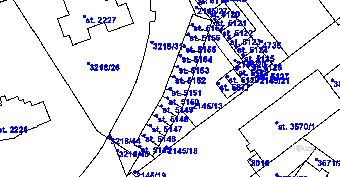 Parcela st. 5151 v KÚ Hodonín, Katastrální mapa