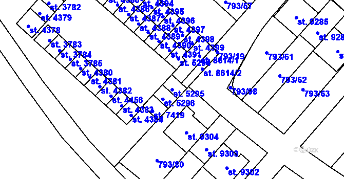 Parcela st. 5295 v KÚ Hodonín, Katastrální mapa