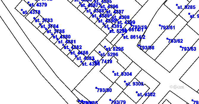 Parcela st. 5296 v KÚ Hodonín, Katastrální mapa