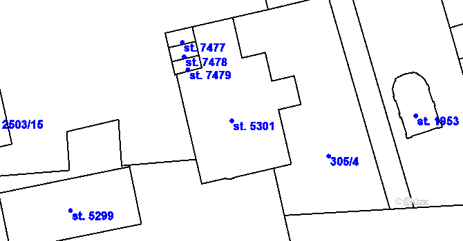 Parcela st. 5301 v KÚ Hodonín, Katastrální mapa