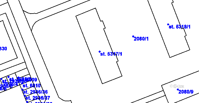 Parcela st. 5317/1 v KÚ Hodonín, Katastrální mapa