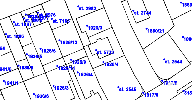 Parcela st. 5732 v KÚ Hodonín, Katastrální mapa