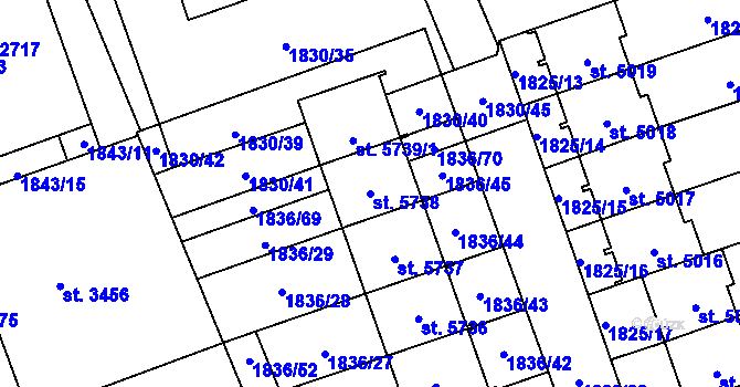Parcela st. 5738 v KÚ Hodonín, Katastrální mapa
