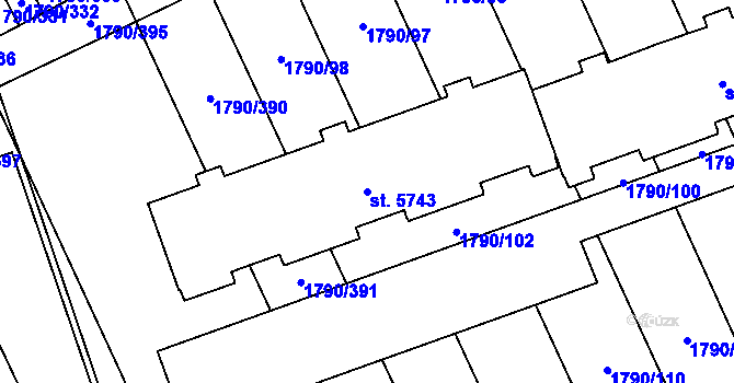 Parcela st. 5743 v KÚ Hodonín, Katastrální mapa