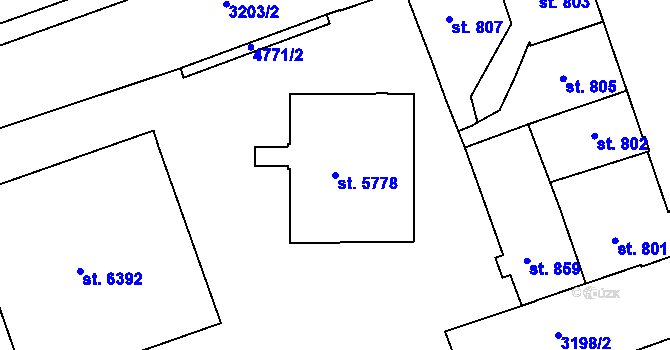 Parcela st. 5778 v KÚ Hodonín, Katastrální mapa