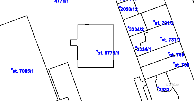Parcela st. 5779/1 v KÚ Hodonín, Katastrální mapa