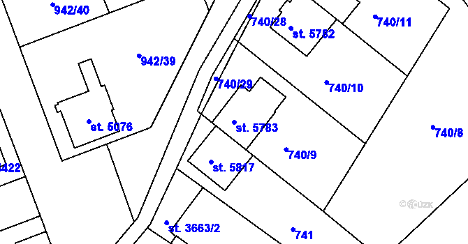 Parcela st. 5783 v KÚ Hodonín, Katastrální mapa