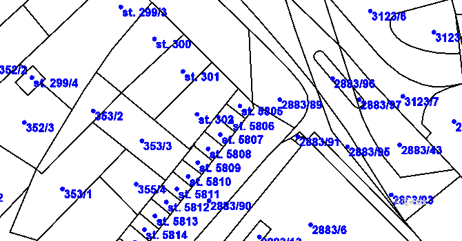 Parcela st. 5806 v KÚ Hodonín, Katastrální mapa