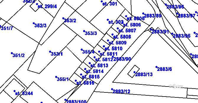 Parcela st. 5811 v KÚ Hodonín, Katastrální mapa