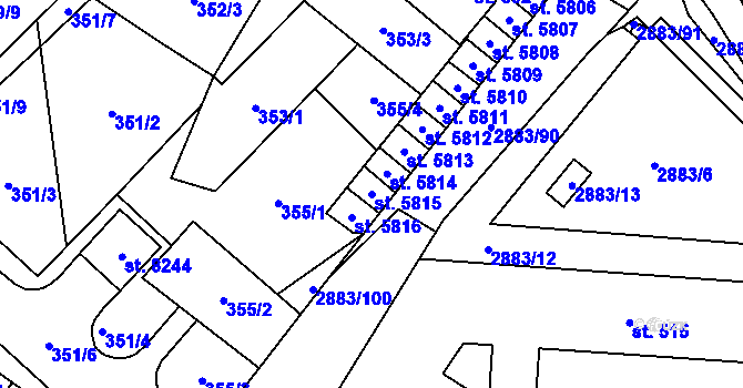 Parcela st. 5815 v KÚ Hodonín, Katastrální mapa