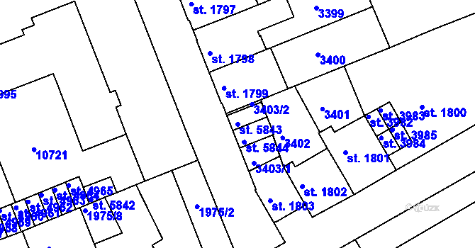 Parcela st. 5843 v KÚ Hodonín, Katastrální mapa