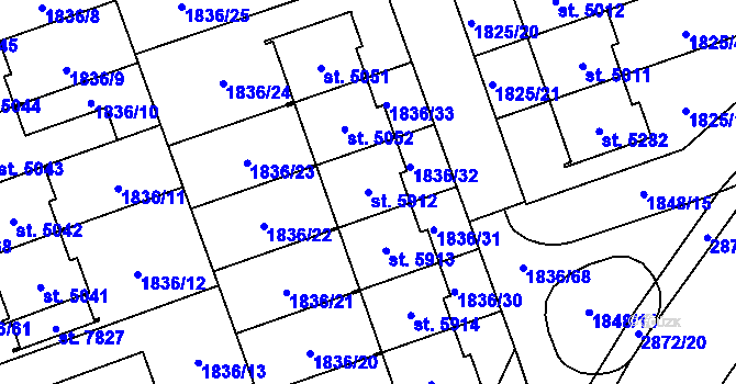 Parcela st. 5912 v KÚ Hodonín, Katastrální mapa