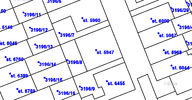 Parcela st. 5947 v KÚ Hodonín, Katastrální mapa