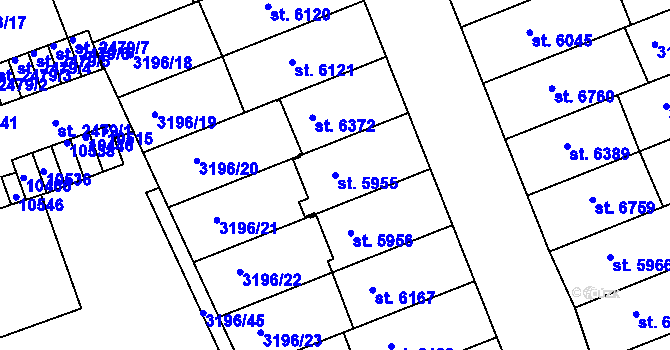 Parcela st. 5955 v KÚ Hodonín, Katastrální mapa