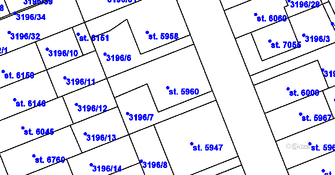 Parcela st. 5960 v KÚ Hodonín, Katastrální mapa