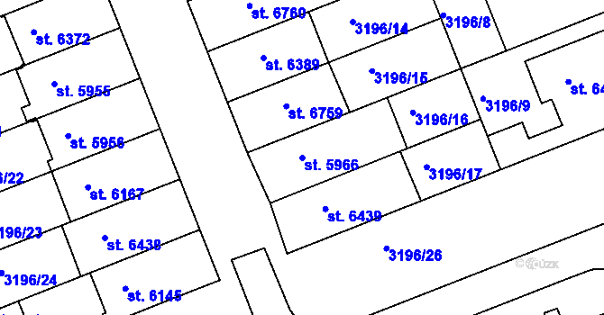 Parcela st. 5966 v KÚ Hodonín, Katastrální mapa