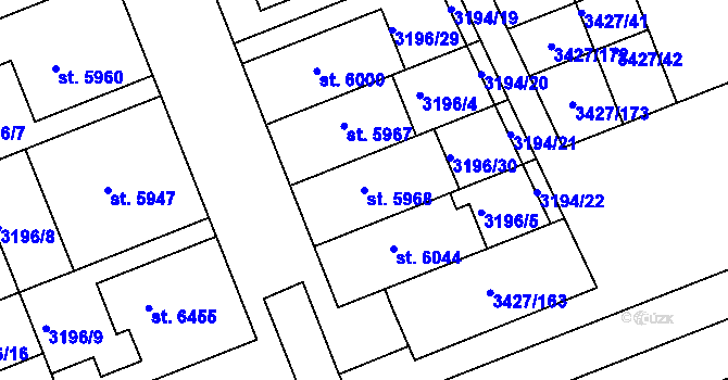 Parcela st. 5968 v KÚ Hodonín, Katastrální mapa