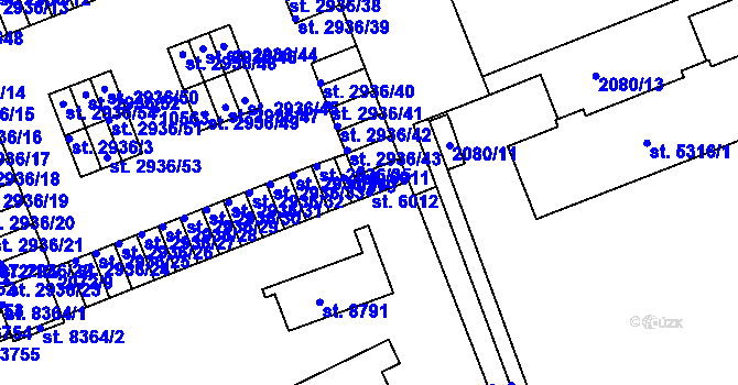 Parcela st. 6012 v KÚ Hodonín, Katastrální mapa