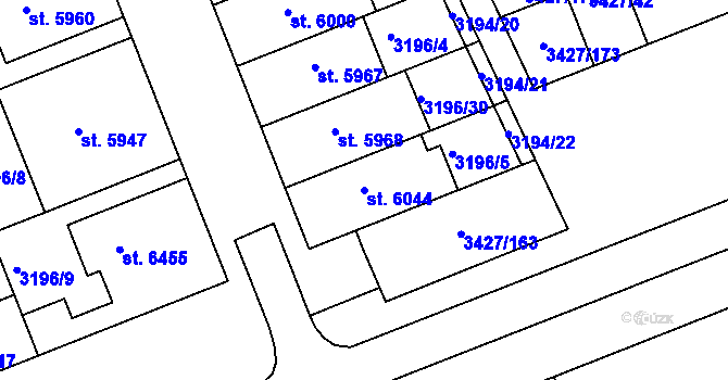 Parcela st. 6044 v KÚ Hodonín, Katastrální mapa