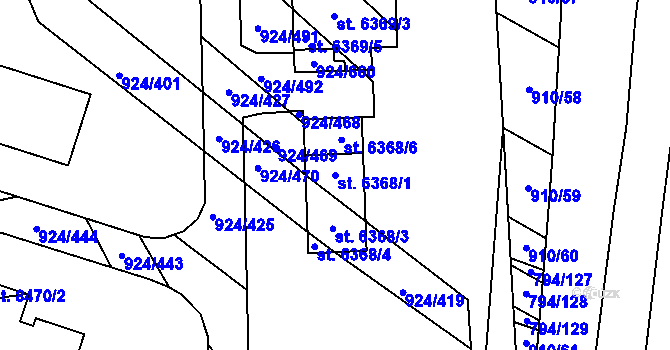 Parcela st. 6368/1 v KÚ Hodonín, Katastrální mapa