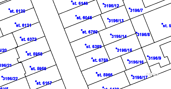 Parcela st. 6389 v KÚ Hodonín, Katastrální mapa