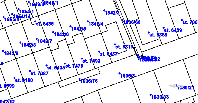 Parcela st. 6437 v KÚ Hodonín, Katastrální mapa