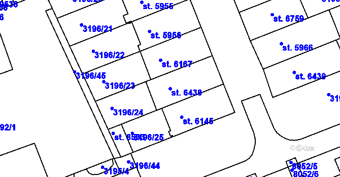 Parcela st. 6438 v KÚ Hodonín, Katastrální mapa