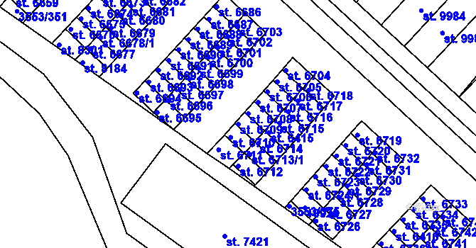 Parcela st. 6709 v KÚ Hodonín, Katastrální mapa